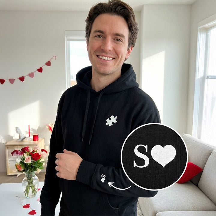 Personalisierte Partnerlook Hoodies "Puzzlestück" (mit Ärmeldruck)
