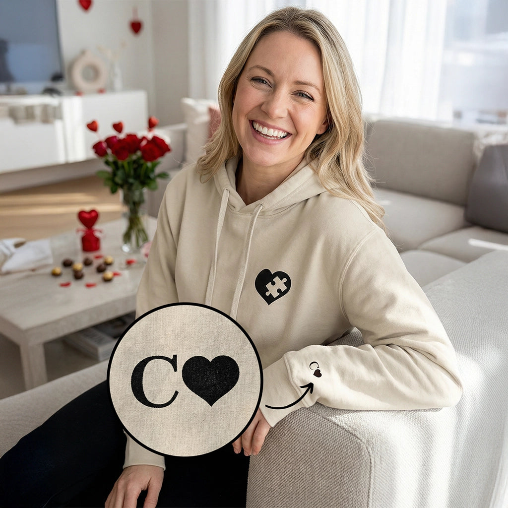 Personalisierte Partnerlook Hoodies "Puzzlestück" (mit Ärmeldruck)