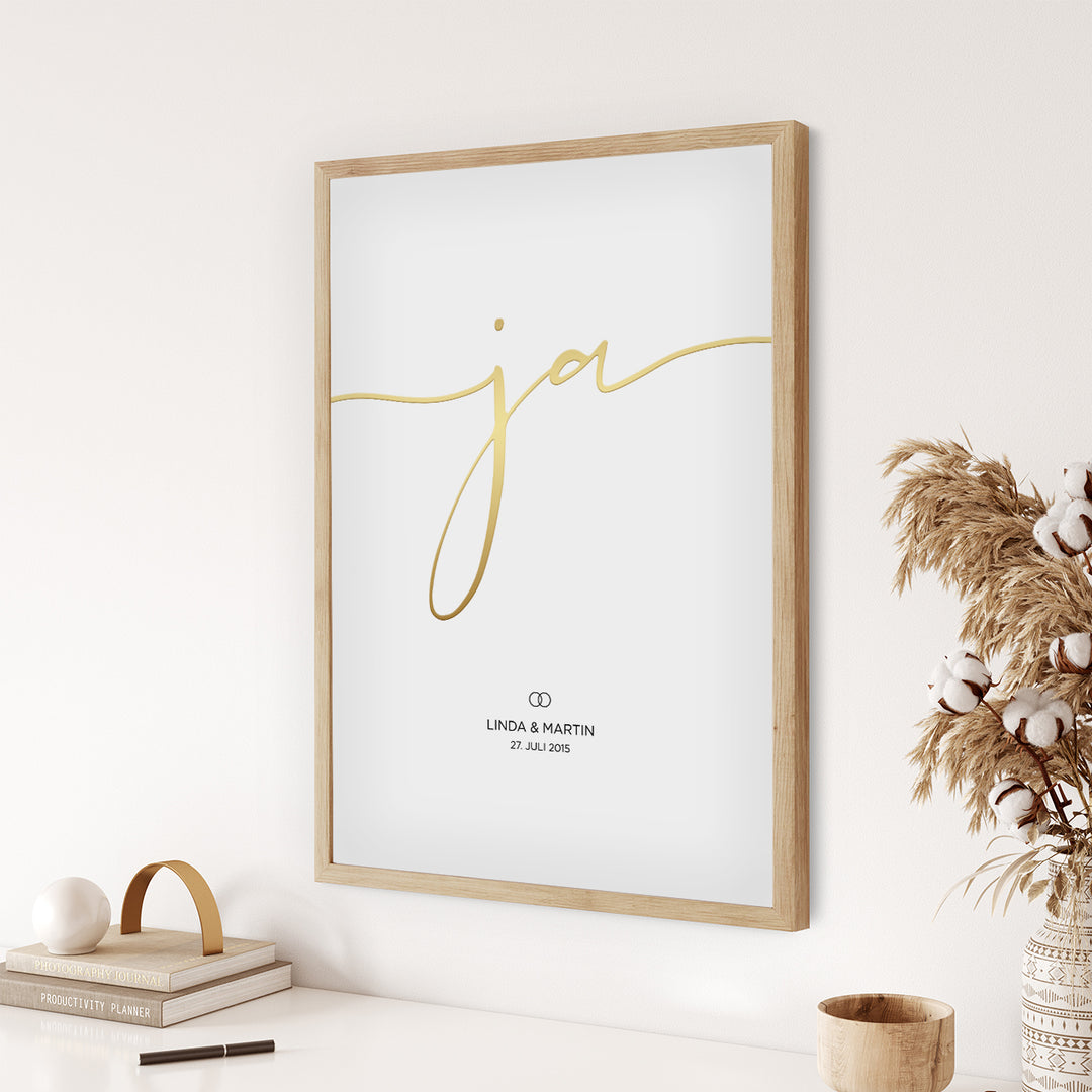 Wedding poster "Yes" with gold lettering