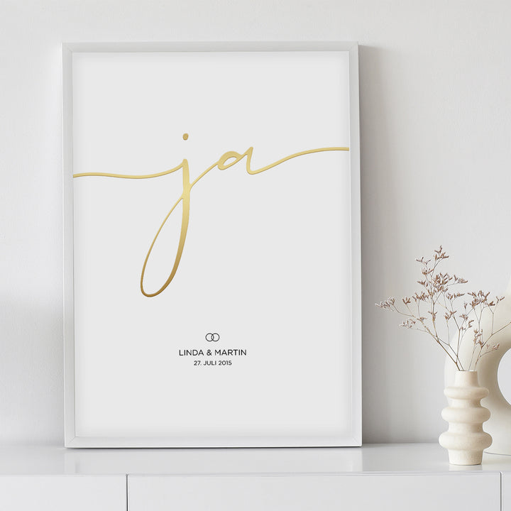 Wedding poster "Yes" with gold lettering