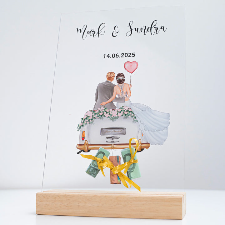 "Just Married" - Personalisierte Acryltafel als Geldgeschenk