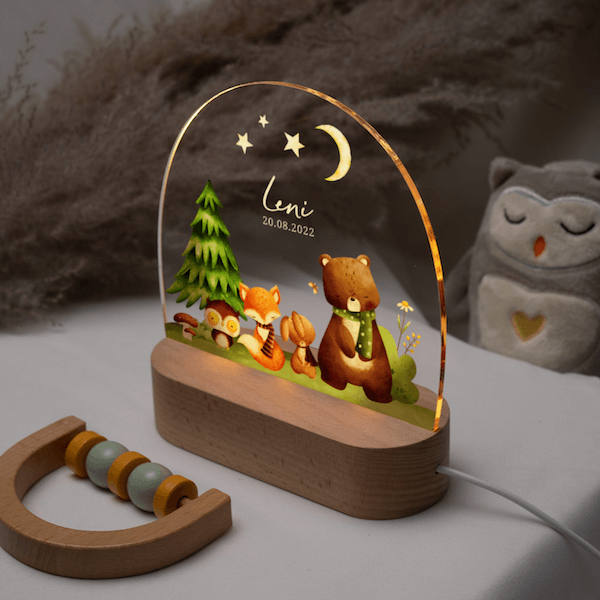 Personalized night light for children "Forest animals"