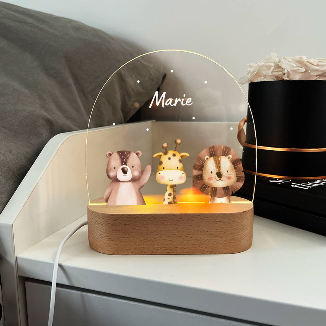 Personalized night light for children "Watercolor Animals"