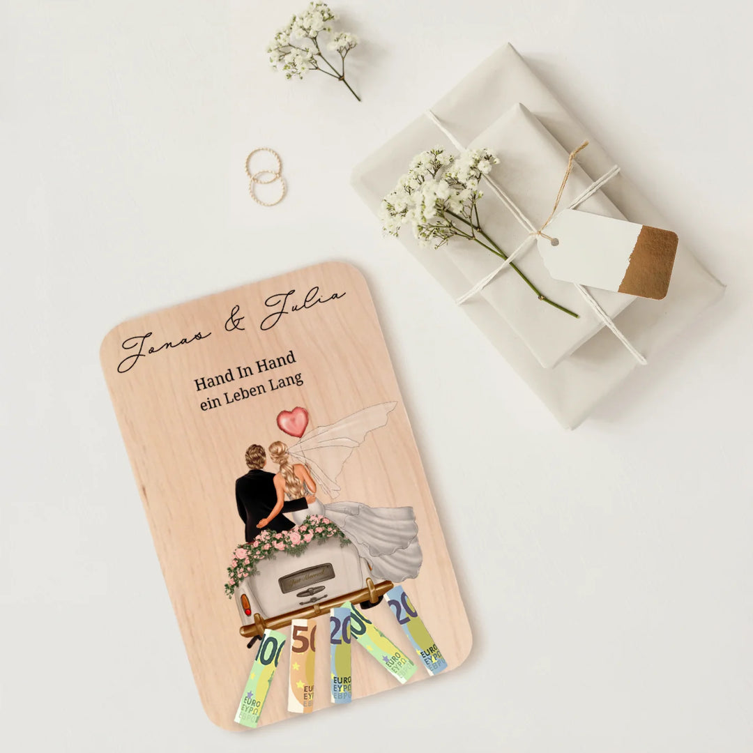 Lelewangluo Hochzeitskarte Aus Bambus-Holz – Mit Gravur & Umschlag, Ideal Für Geldgeschenke | Just Married Auto-Design