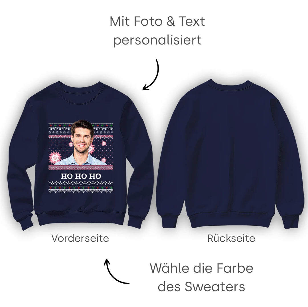 Personalisierter Christmas Sweater "Ho Ho Ho" - famwalls