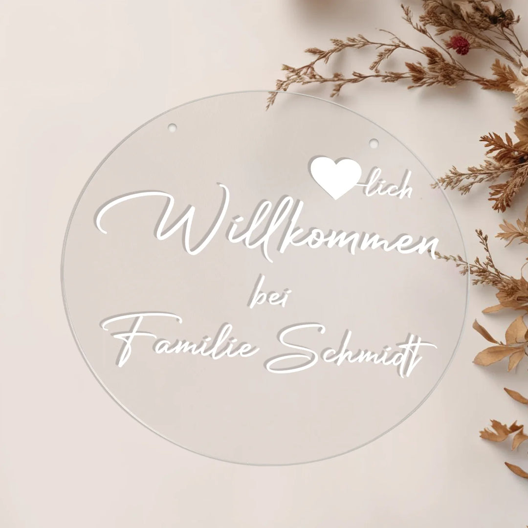 Personalisiertes Acryl-Türschild "Herzlich Willkommen" famwalls