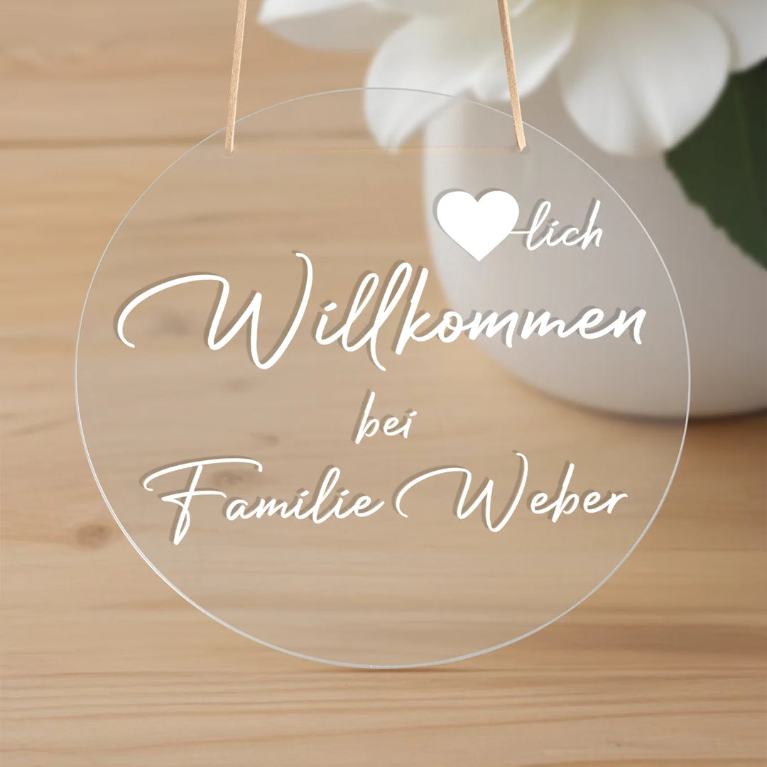 Personalisiertes Acryl-Türschild "Herzlich Willkommen" famwalls