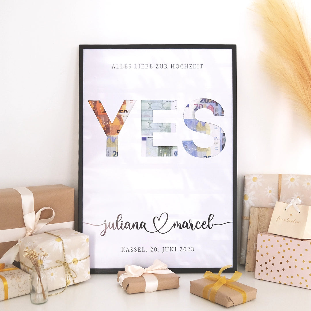 Personalisiertes Geldgeschenk zur Hochzeit "Yes" famwalls