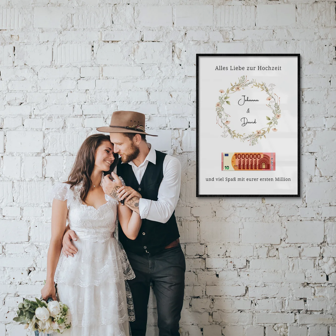 Personalisiertes Hochzeitsposter "Erste Million" Kranz famwalls