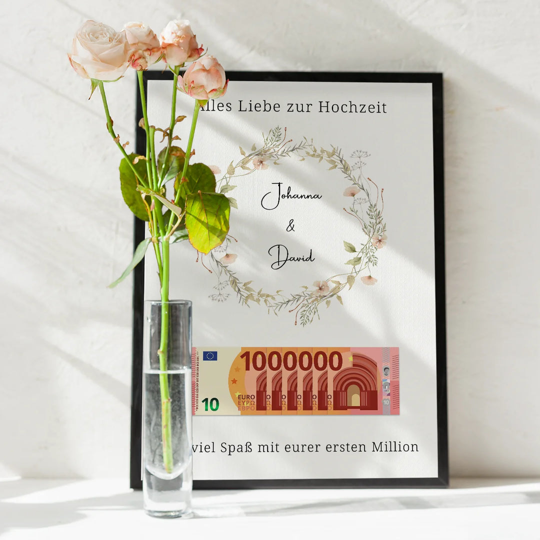 Personalisiertes Hochzeitsposter "Erste Million" Kranz famwalls