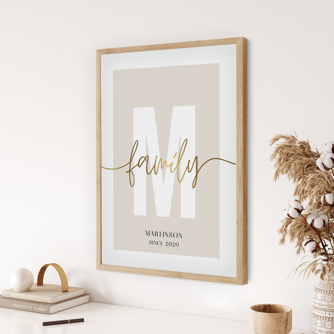 Poster "Family Letter" mit Goldschrift famwalls