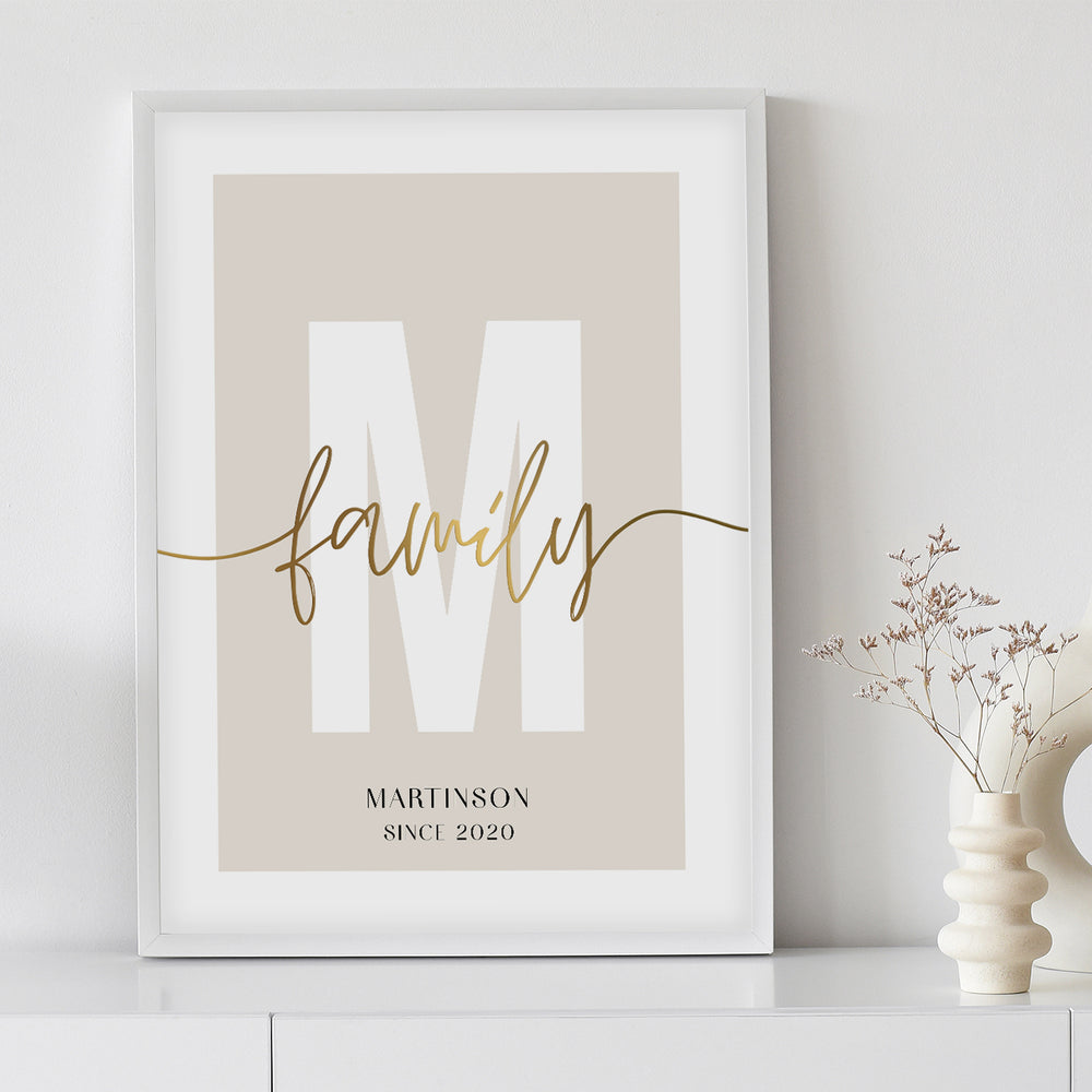 Poster "Family Letter" mit Goldschrift famwalls