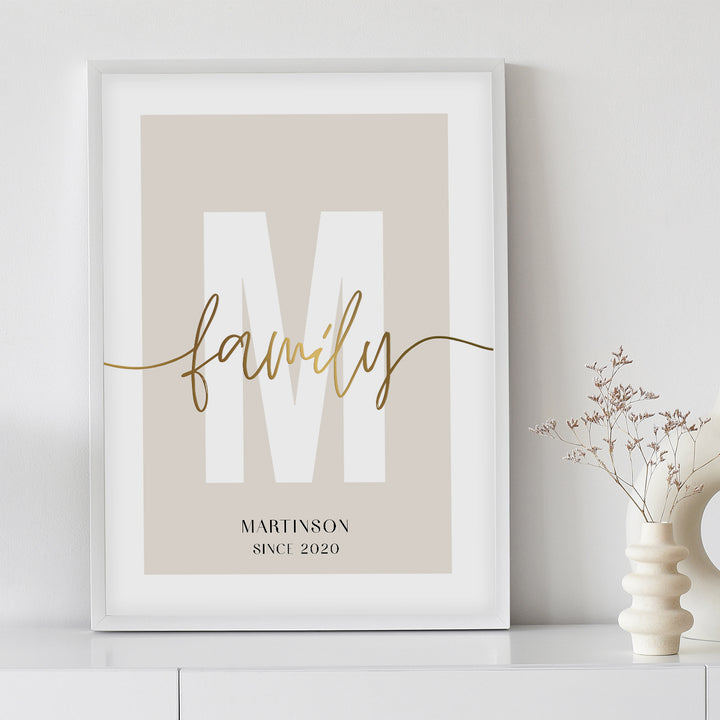 Poster "Family Letter" mit Goldschrift famwalls