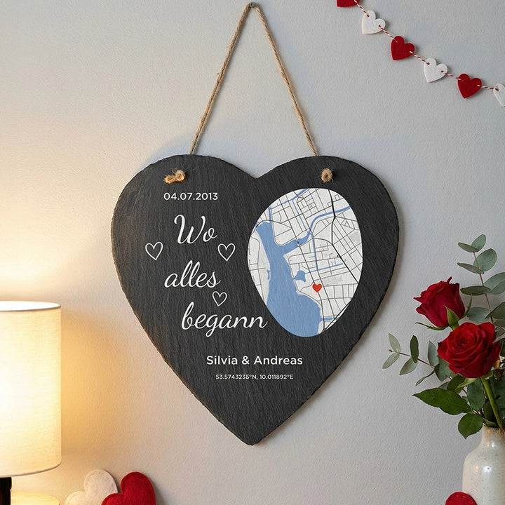 Personalisierte Schieferplatte "Wo alles begann"