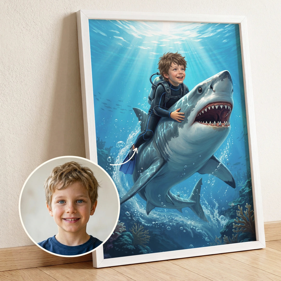 (US) Personalisiertes Kinderposter "Hai"