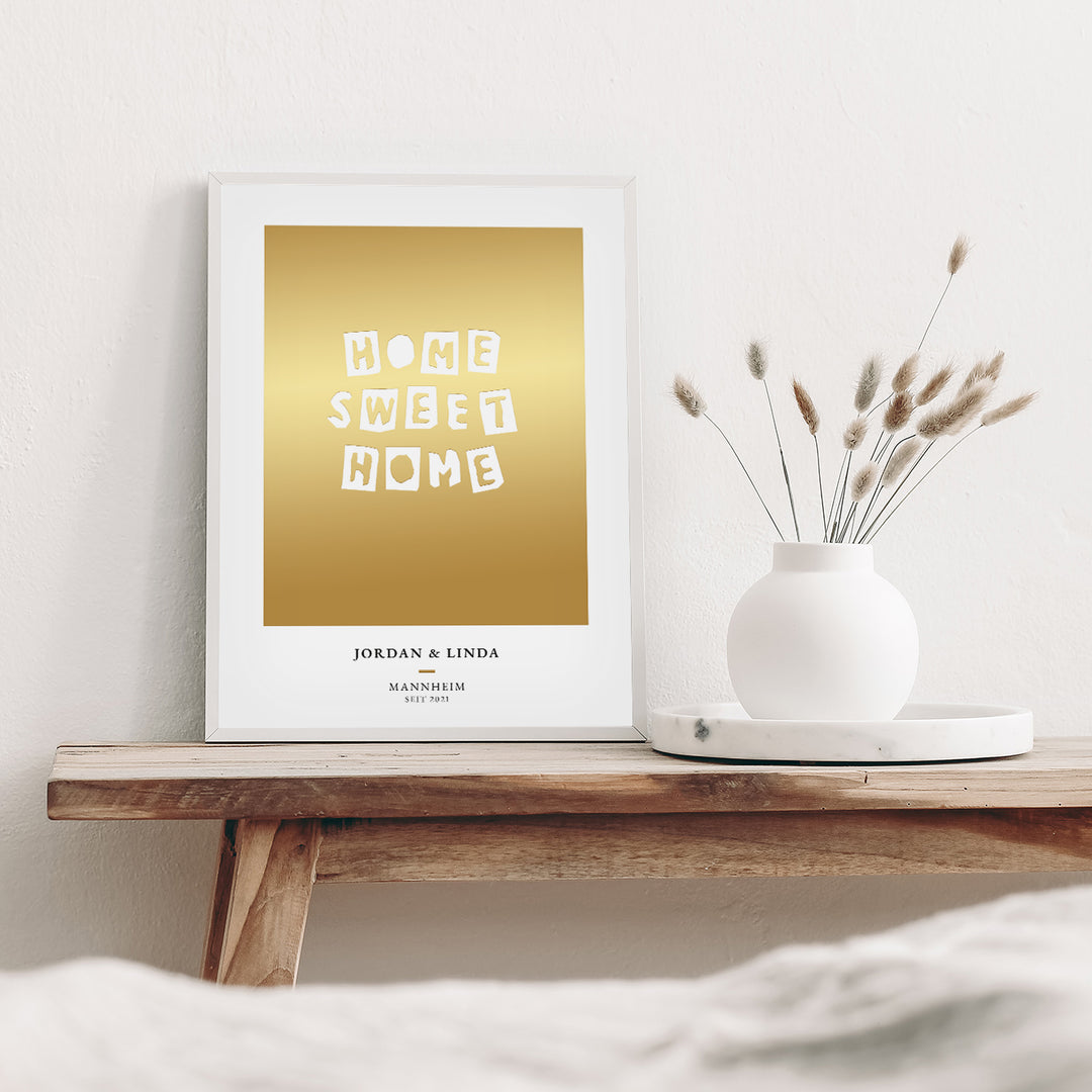 Poster "Home Sweet Home" mit Goldhintergrund