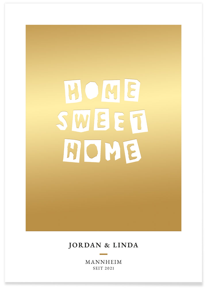 Poster "Home Sweet Home" mit Goldhintergrund
