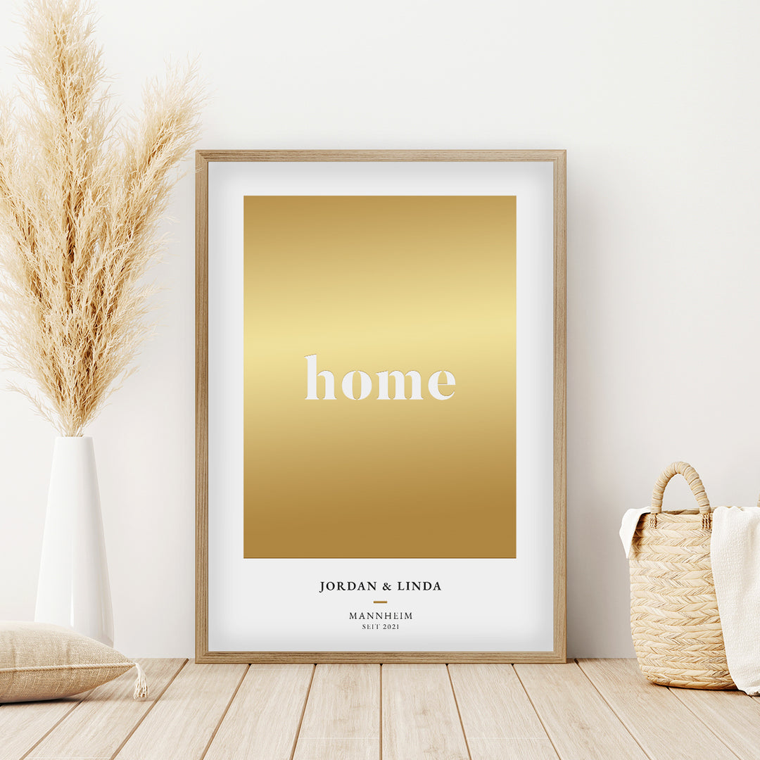 Poster "Home" mit Goldhintergrund