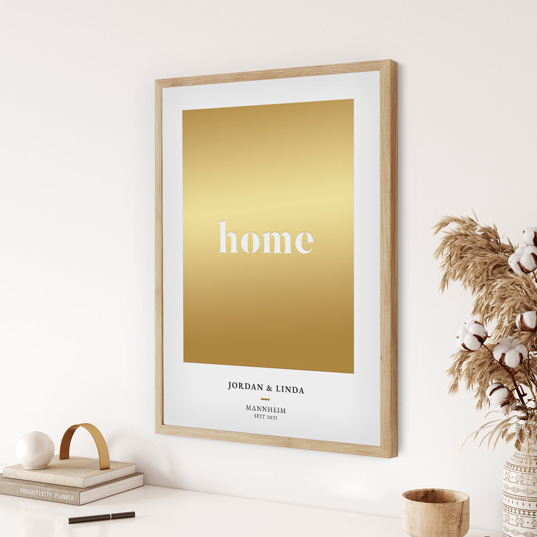 Poster "Home" mit Goldhintergrund